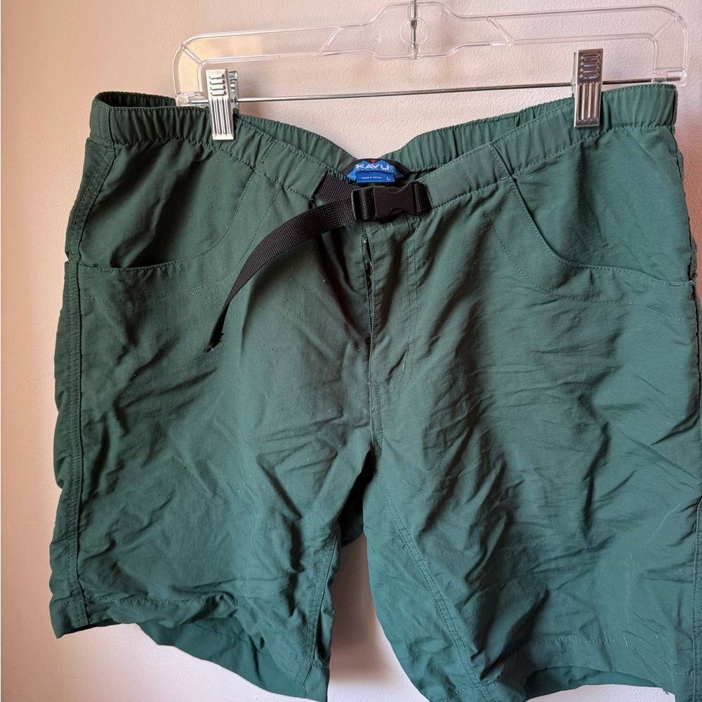 Kavu Forest Green Elastic Waist Shorts with Built-In Webbing Belt